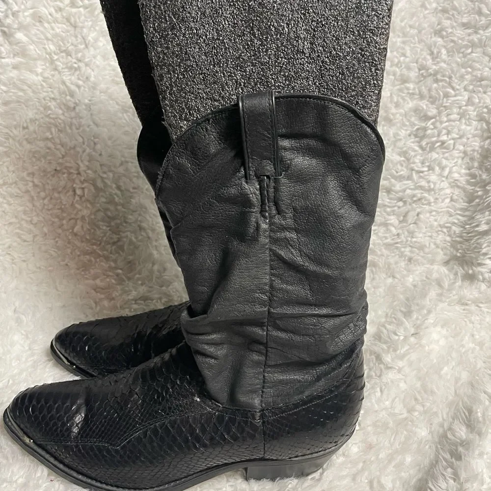 Code West men’s cowboy Boots leather Black & snake skin print Size9.5